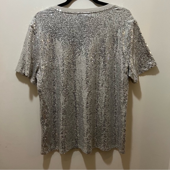 DKNY Women's Blouses silver Sequin Top Women XL NWT - Picture 3 of 8